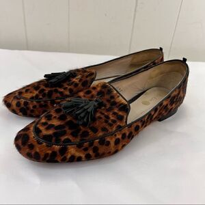 Boden Tassel Loafer Womens Size 7.5 Calf Hair Animal Print Ines Flats Brown 38